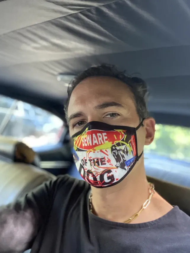 FACE MASKS>SPRAYGROUND ADULT BEWARE OF THE DOG FORM-FITTING FACE MASK