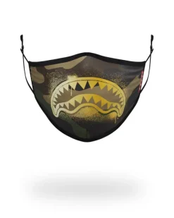 FACE MASKS>SPRAYGROUND ADULT CAMO GOLD SHARK FORM FITTING FACE MASK