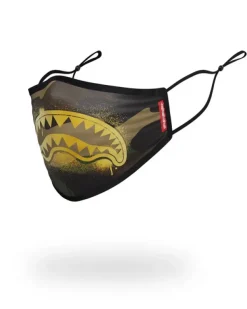 FACE MASKS>SPRAYGROUND ADULT CAMO GOLD SHARK FORM FITTING FACE MASK