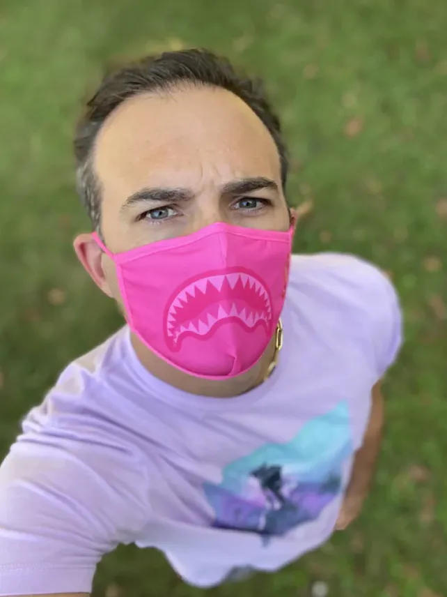 FACE MASKS>SPRAYGROUND ADULT PINK SHARK FORM-FITTING FACE MASK
