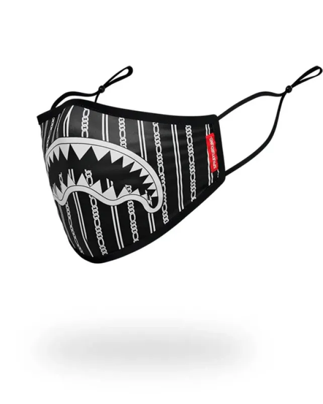 FACE MASKS>SPRAYGROUND ADULT REVERSE SHARKS IN PARIS (BLACK) FORM FITTING FACE MASK
