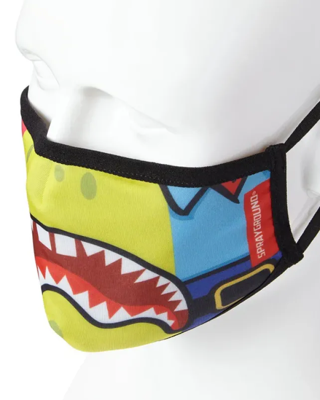 FACE MASKS>SPRAYGROUND ADULT SPONGEBOB OG SHARK FORM FITTING FACE-COVERING