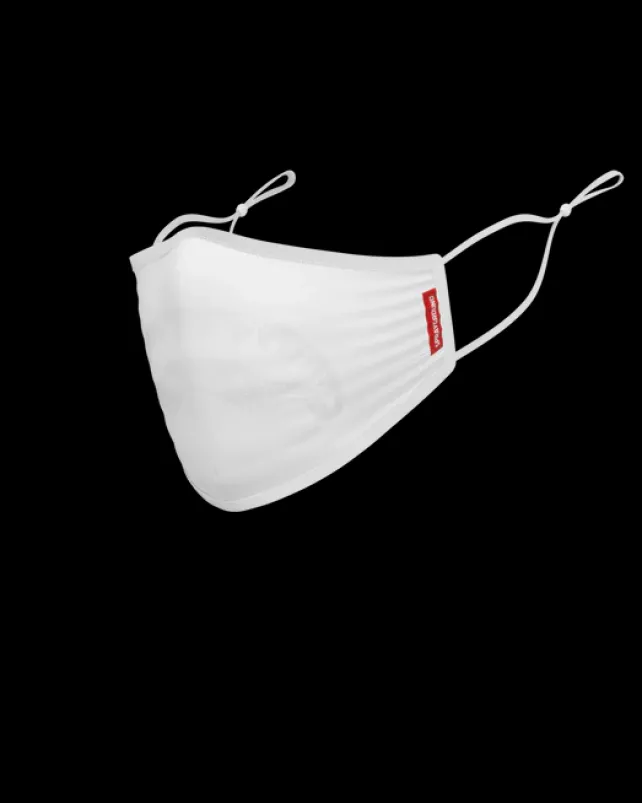 FACE MASKS>SPRAYGROUND ADULT WHITE ON WHITE SHARK FORM-FITTING FACE MASK