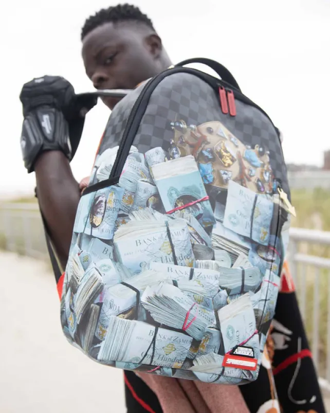 BACKPACKS>SPRAYGROUND BANK STACKS OF ZAMUNDA COMING 2 AMERICA BACKPACK
