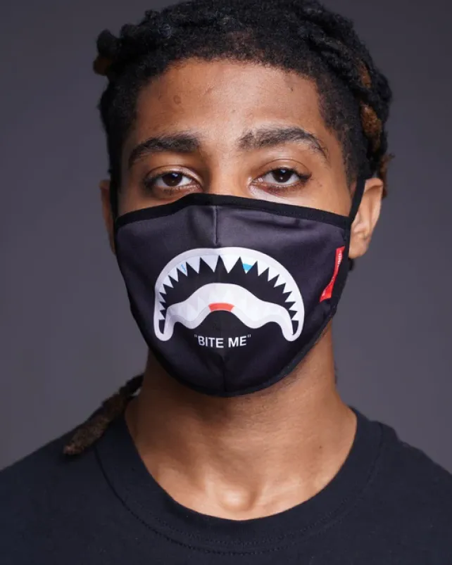 FACE MASKS>SPRAYGROUND BITE ME SHARK (BLK) POLYESTER FACE MASK