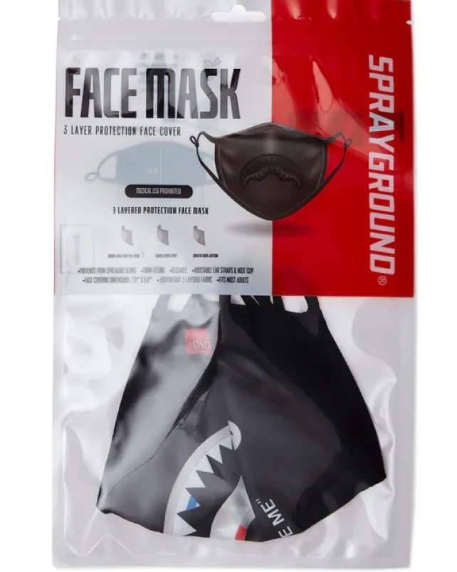 FACE MASKS>SPRAYGROUND BITE ME SHARK (BLK) POLYESTER FACE MASK
