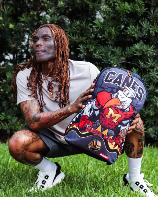 BACKPACKS>SPRAYGROUND CANES MUSCLE UNIVERSITY OF MIAMI BACKPACK (WITH WARREN SAPP)
