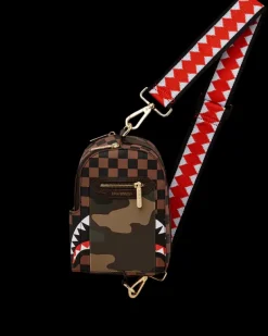 SLINGS|CROSSBODYS>SPRAYGROUND EXTERIOR GOLD ZIP POCKET SHARKS IN PARIS BACKPACK SLING