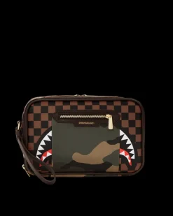TOILETRIES AKA MONEY BAGS>SPRAYGROUND EXTERIOR GOLD ZIP POCKET SHARKS IN PARIS TOILETRY BRICKSIDE BAG