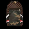 BACKPACKS>SPRAYGROUND EXTERIOR GOLD ZIP POCKET SHARKS IN PARIS BACKPACK (DLXV)