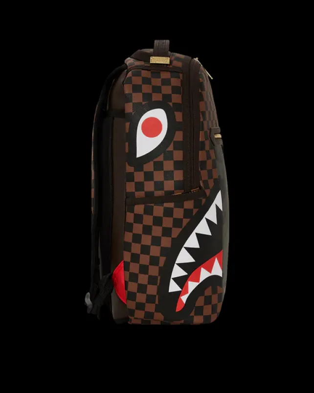 BACKPACKS>SPRAYGROUND EXTERIOR GOLD ZIP POCKET SHARKS IN PARIS BACKPACK (DLXV)