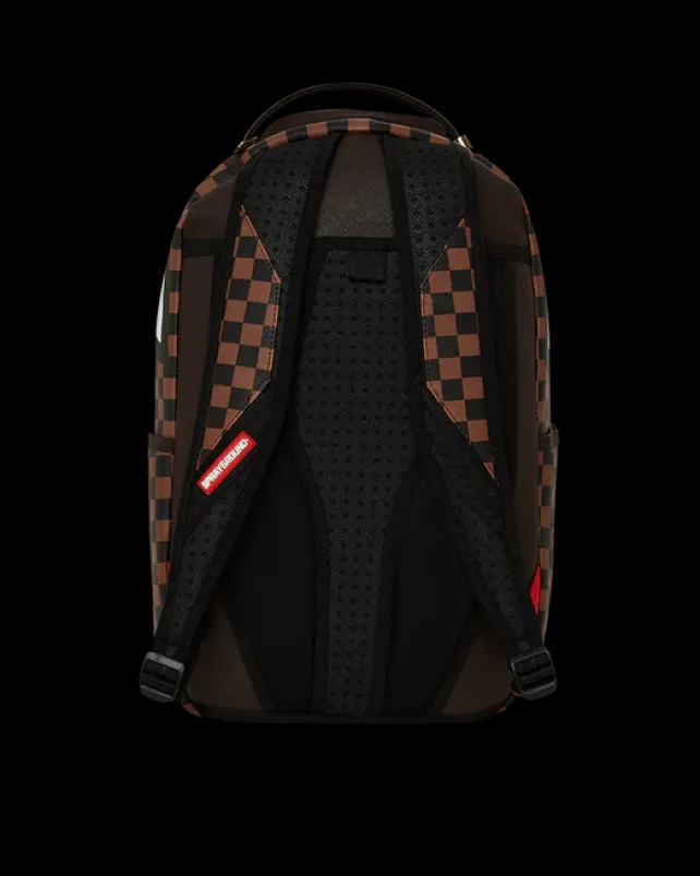 BACKPACKS>SPRAYGROUND EXTERIOR GOLD ZIP POCKET SHARKS IN PARIS BACKPACK (DLXV)