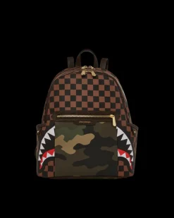 SAVAGES|BACKPACKS>SPRAYGROUND EXTERIOR GOLD ZIP POCKET SHARKS IN PARIS SAVAGE BACKPACK