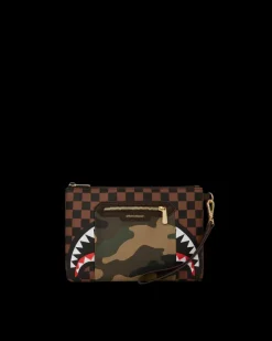 CROSSOVER CLUTCHES>SPRAYGROUND EXTERIOR GOLD ZIP POCKET SHARKS IN PARIS CROSSOVER CLUTCH