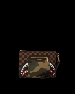 CROSSOVER CLUTCHES>SPRAYGROUND EXTERIOR GOLD ZIP POCKET SHARKS IN PARIS CROSSOVER CLUTCH