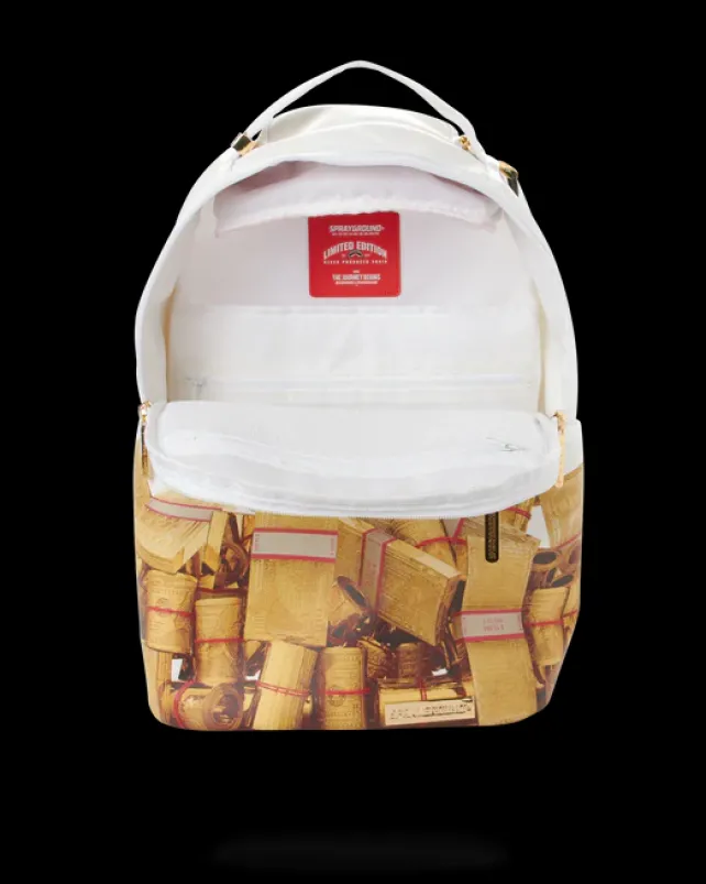 BACKPACKS>SPRAYGROUND GOLD MONEY BRICKS DLXV BACKPACK