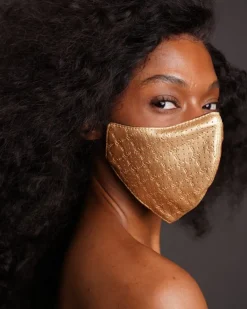 FACE MASKS>SPRAYGROUND GOLD MONEYGRAM VEGAN LEATHER FACE MASK