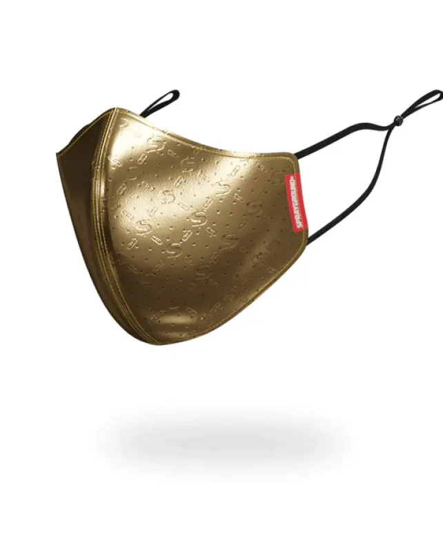 FACE MASKS>SPRAYGROUND GOLD MONEYGRAM VEGAN LEATHER FACE MASK