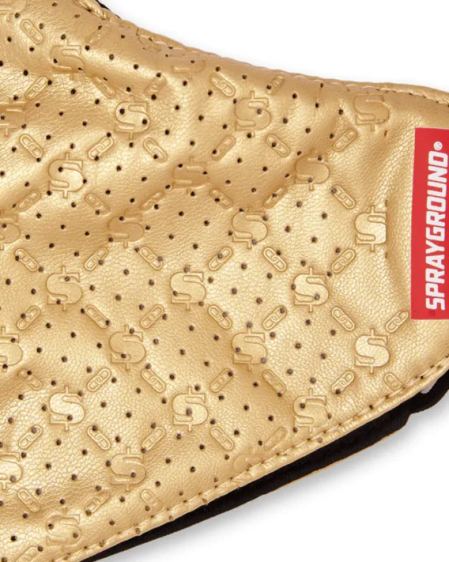 FACE MASKS>SPRAYGROUND GOLD MONEYGRAM VEGAN LEATHER FACE MASK