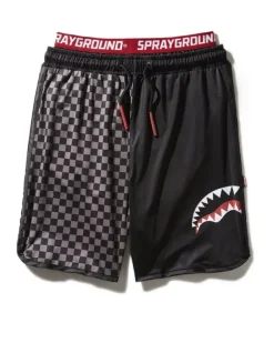 SWIMWEAR>SPRAYGROUND GREY CHECKERED SPLIT CORTO SWIM TRUNKS