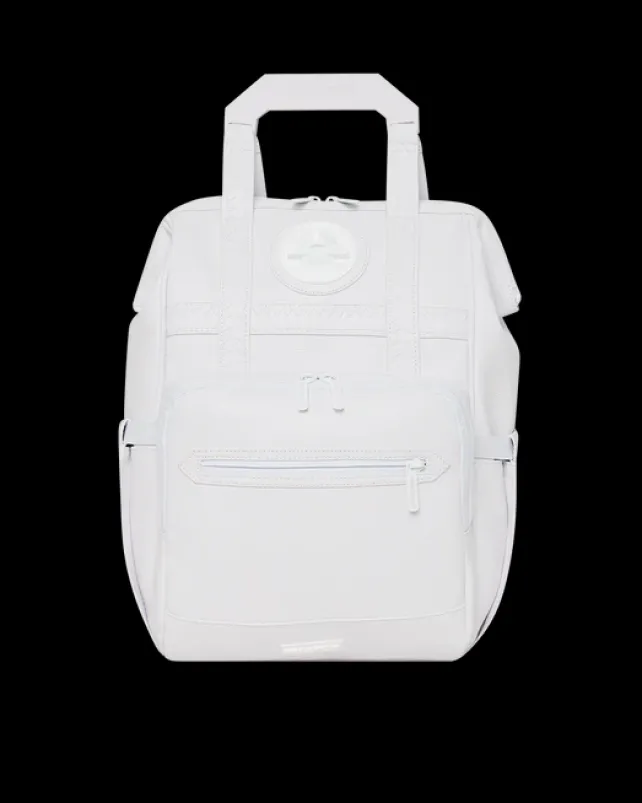 BACKPACKS>SPRAYGROUND HEAVY METAL SHARK WHITE OUT BIZ TOP OPENER BACKPACK