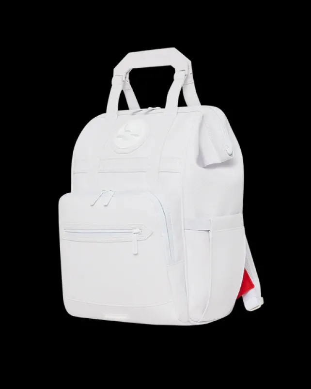 BACKPACKS>SPRAYGROUND HEAVY METAL SHARK WHITE OUT BIZ TOP OPENER BACKPACK