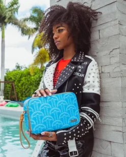 TOILETRIES AKA MONEY BAGS>SPRAYGROUND ILLUCHAINS TURQ TOILETRY BAG