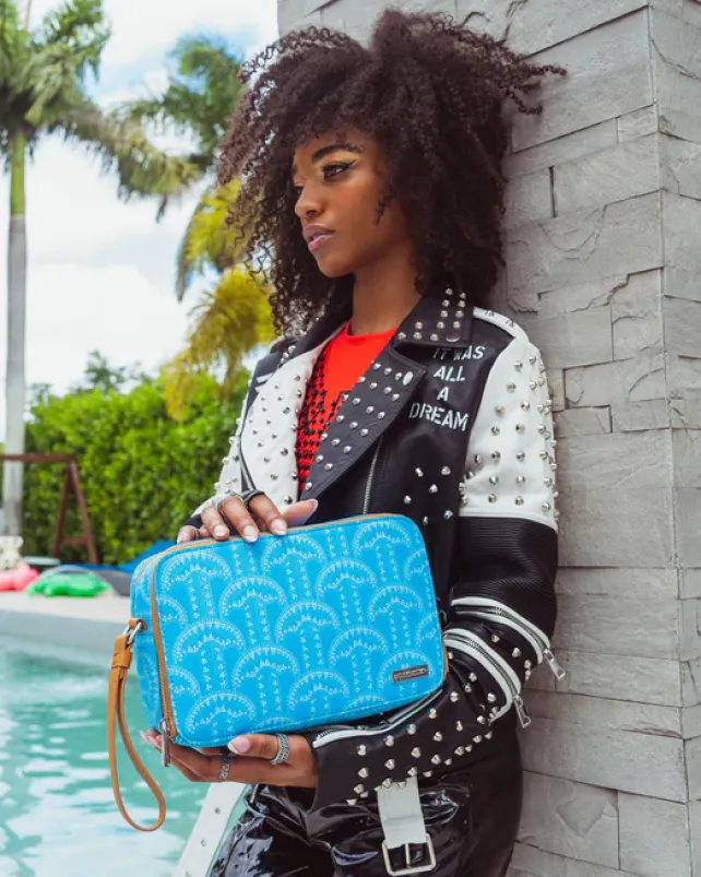 TOILETRIES AKA MONEY BAGS>SPRAYGROUND ILLUCHAINS TURQ TOILETRY BAG