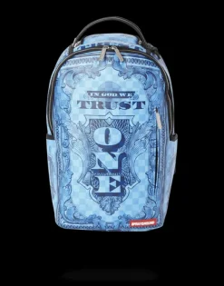 BACKPACKS>SPRAYGROUND IN GOD WE TRUST BLUE BACKPACK (ONE OF ONE)