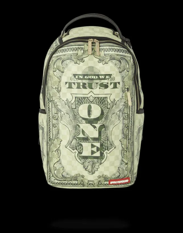 BACKPACKS>SPRAYGROUND IN GOD WE TRUST GREEN BACKPACK (ONE OF ONE)