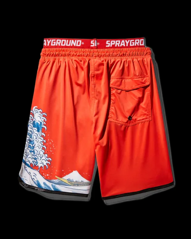 SWIMWEAR>SPRAYGROUND JAPAN WAVE CORTO SWIM TRUNKS (RED)