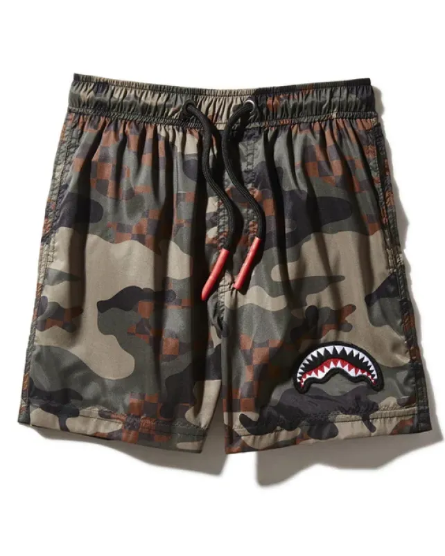 SWIMWEAR>SPRAYGROUND KIDS CAMO CHECKERED SWIM TRUNKS