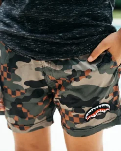 SWIMWEAR>SPRAYGROUND KIDS CAMO CHECKERED SWIM TRUNKS