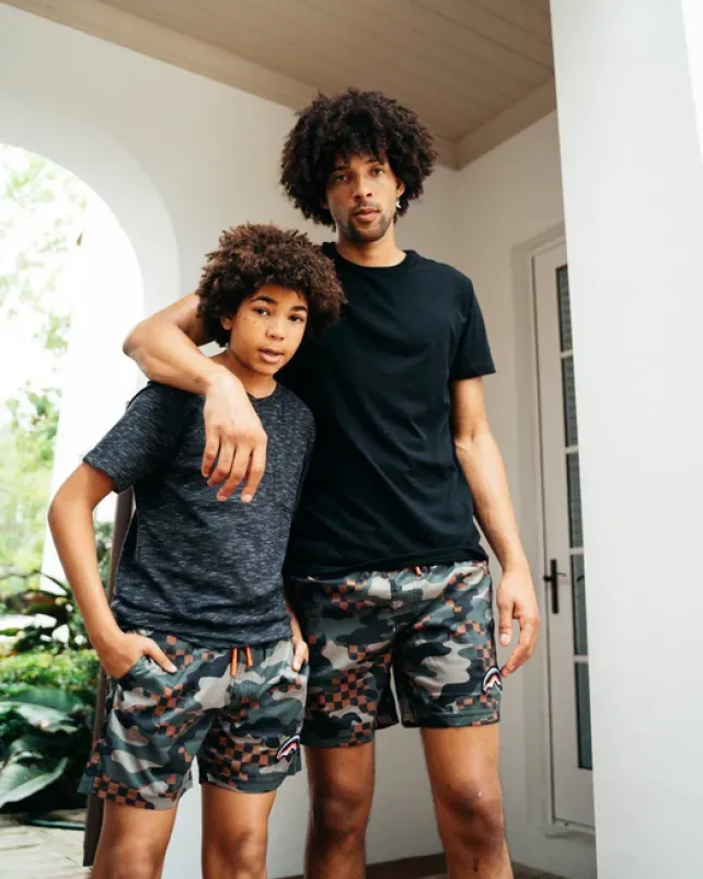 SWIMWEAR>SPRAYGROUND KIDS CAMO CHECKERED SWIM TRUNKS