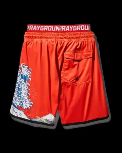 SWIMWEAR>SPRAYGROUND KIDS JAPAN WAVE SWIM TRUNKS (RED)