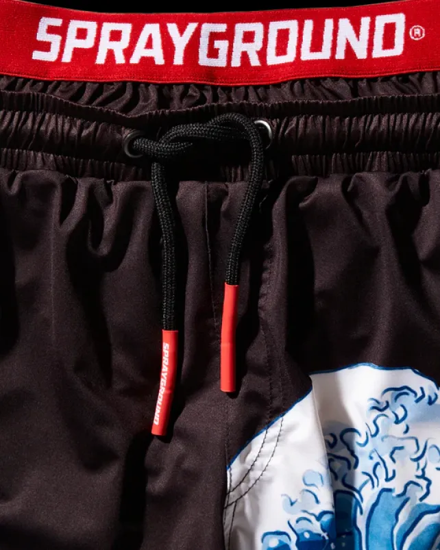 SWIMWEAR>SPRAYGROUND KIDS JAPAN WAVE SWIM TRUNKS (BLACK)