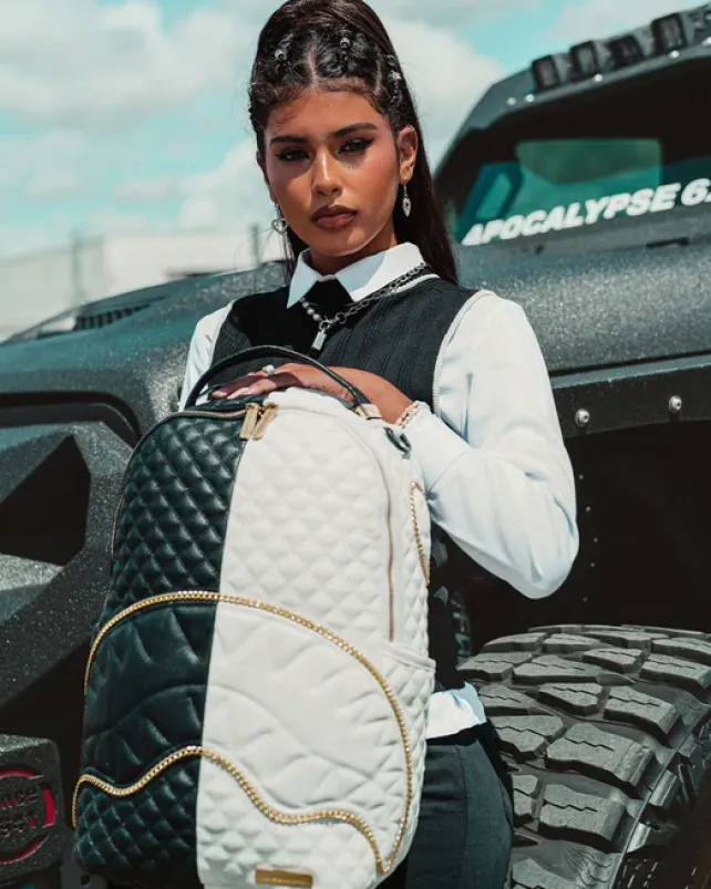 BACKPACKS>SPRAYGROUND LEVELED UP SPLIT QUILT SHARK BACKPACK (DLXV)
