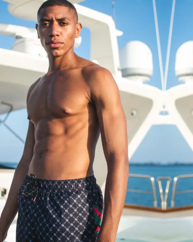 SWIMWEAR>SPRAYGROUND MIDNIGHT MONEYGRAM SHOTO SWIM TRUNKS