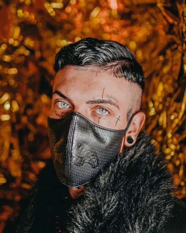 FACE MASKS>SPRAYGROUND MIDNIGHT SHARK VEGAN LEATHER FACEMASK