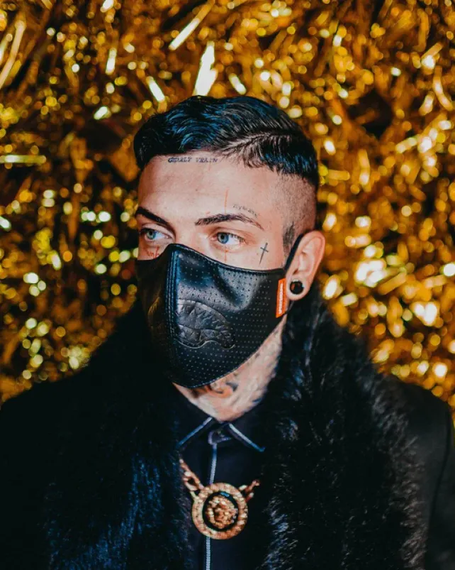 FACE MASKS>SPRAYGROUND MIDNIGHT SHARK VEGAN LEATHER FACEMASK
