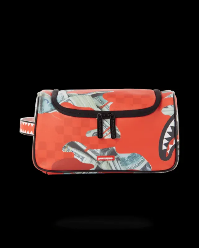 TOILETRIES AKA MONEY BAGS>SPRAYGROUND MONEY CAMO (RED) TOILETRY BAG