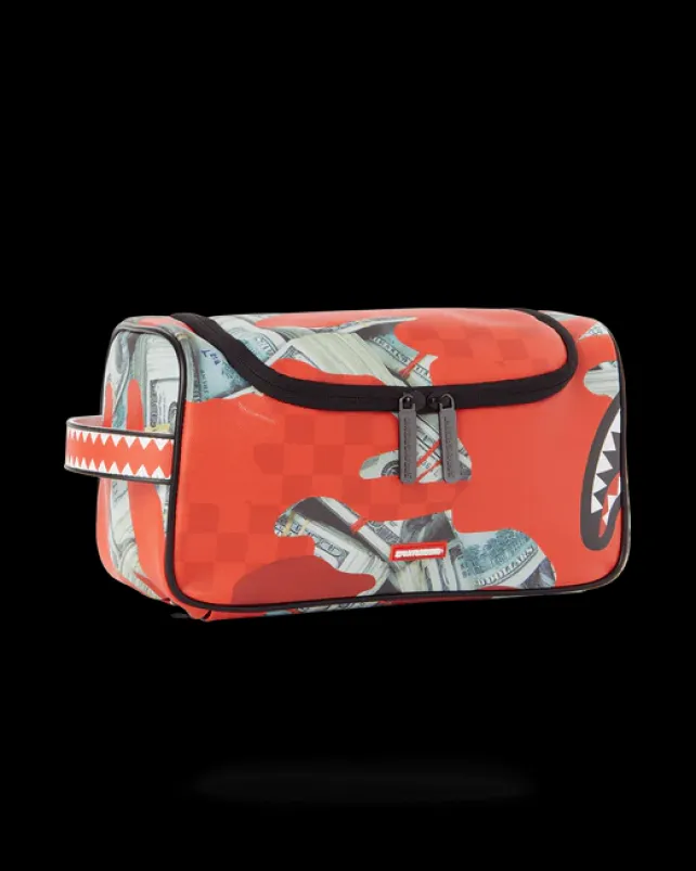 TOILETRIES AKA MONEY BAGS>SPRAYGROUND MONEY CAMO (RED) TOILETRY BAG