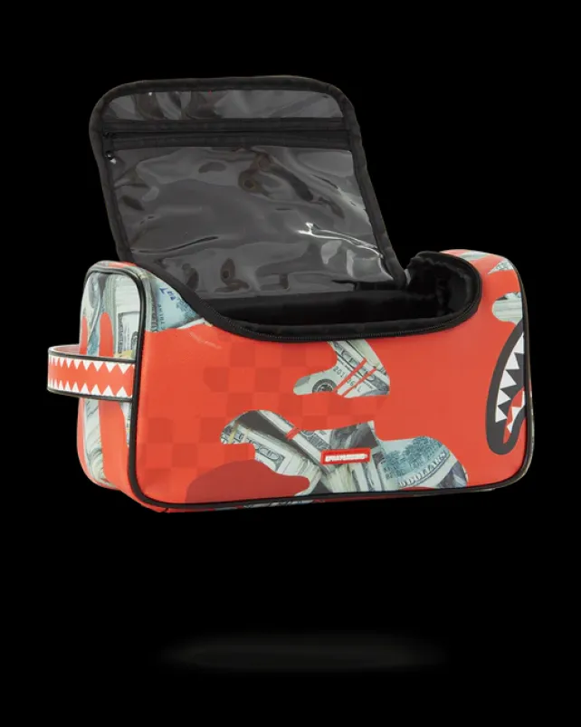 TOILETRIES AKA MONEY BAGS>SPRAYGROUND MONEY CAMO (RED) TOILETRY BAG