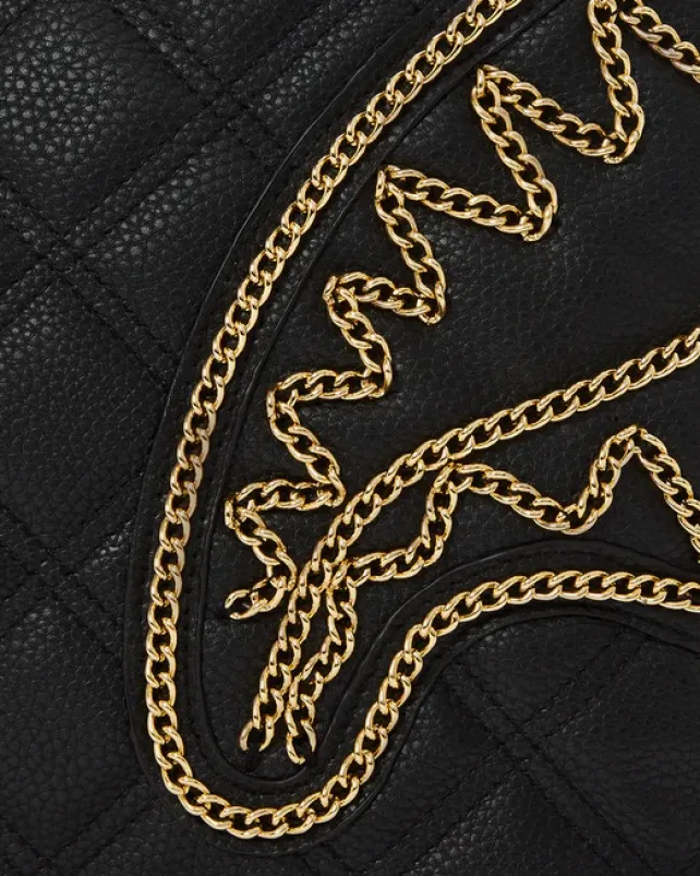 TOTES|HANDBAGS>SPRAYGROUND NOIR QUILT GOLD CHAIN SHARK TOTE