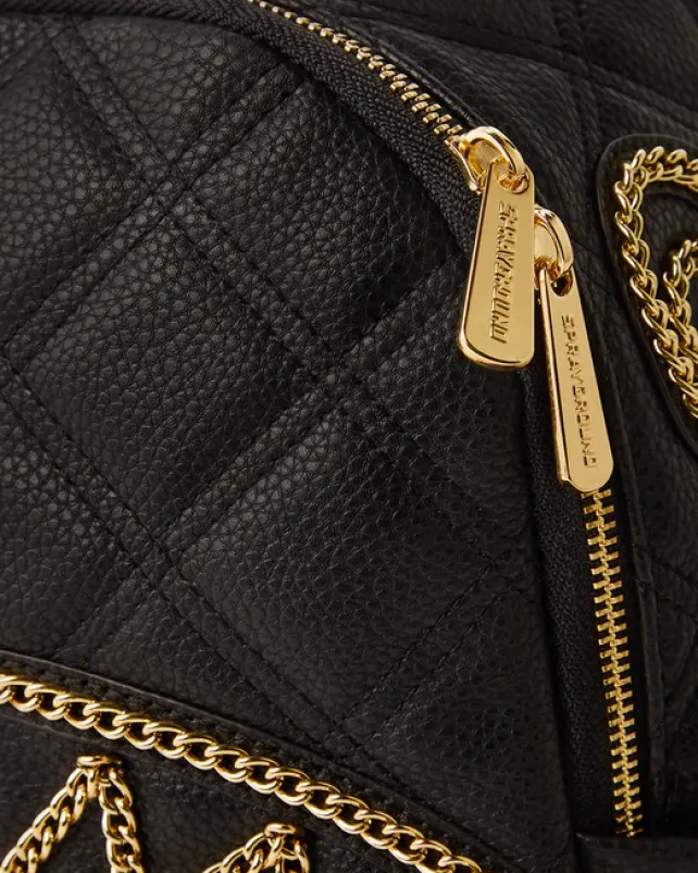 SAVAGES|BACKPACKS>SPRAYGROUND NOIR QUILT GOLD CHAIN SHARK SAVAGE BACKPACK