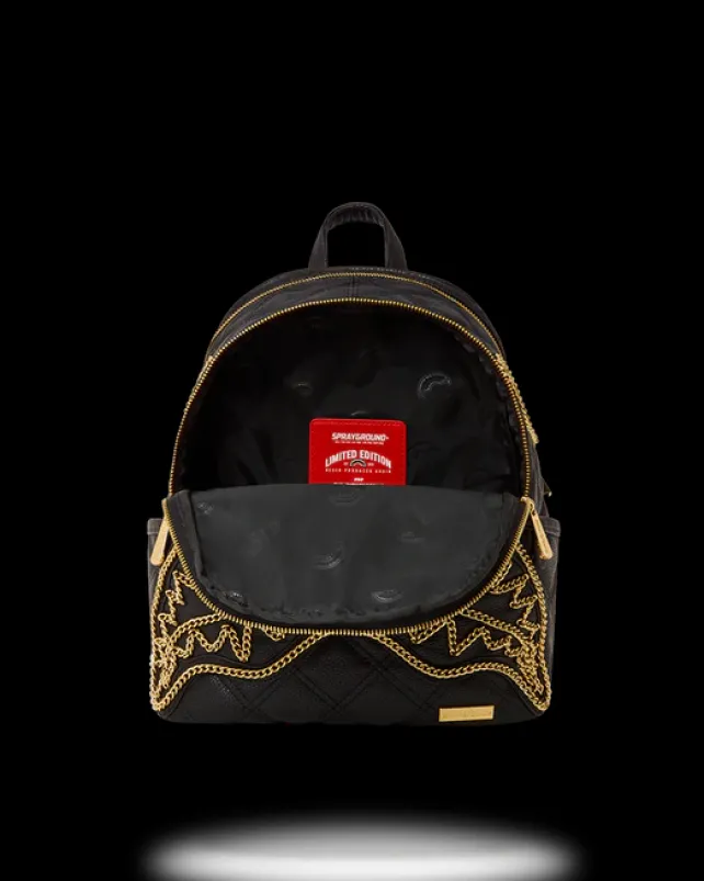SAVAGES|BACKPACKS>SPRAYGROUND NOIR QUILT GOLD CHAIN SHARK SAVAGE BACKPACK