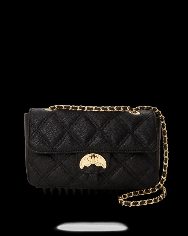 HANDBAGS>SPRAYGROUND NOIR QUILT GOLD CHAIN SHARK HANDBAG