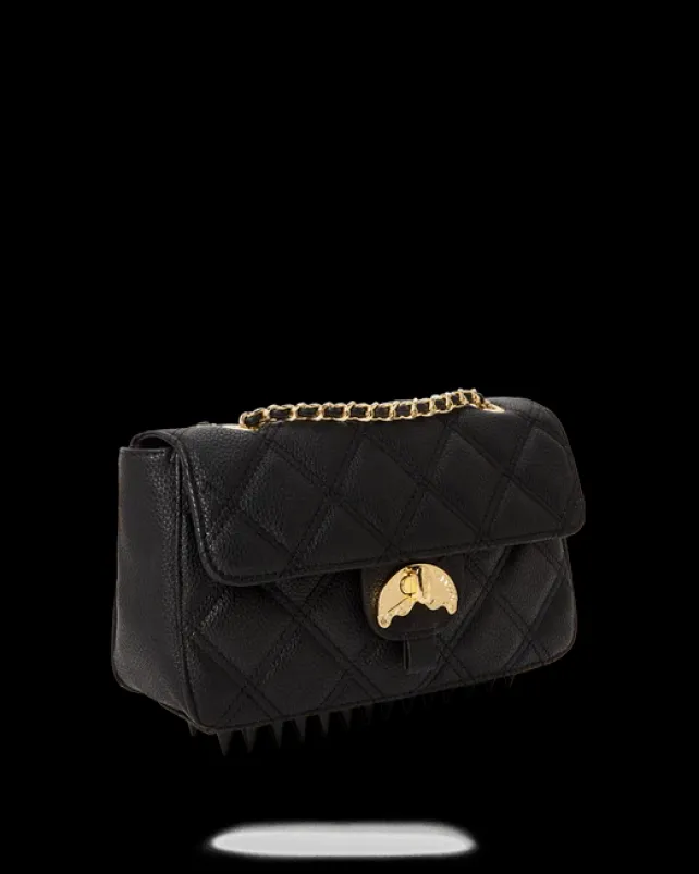 HANDBAGS>SPRAYGROUND NOIR QUILT GOLD CHAIN SHARK HANDBAG