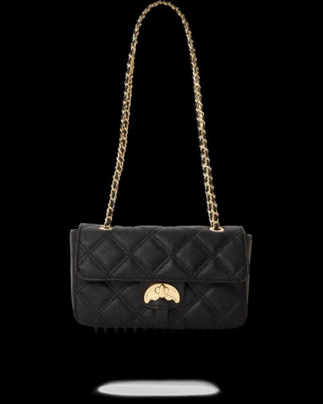 HANDBAGS>SPRAYGROUND NOIR QUILT GOLD CHAIN SHARK HANDBAG