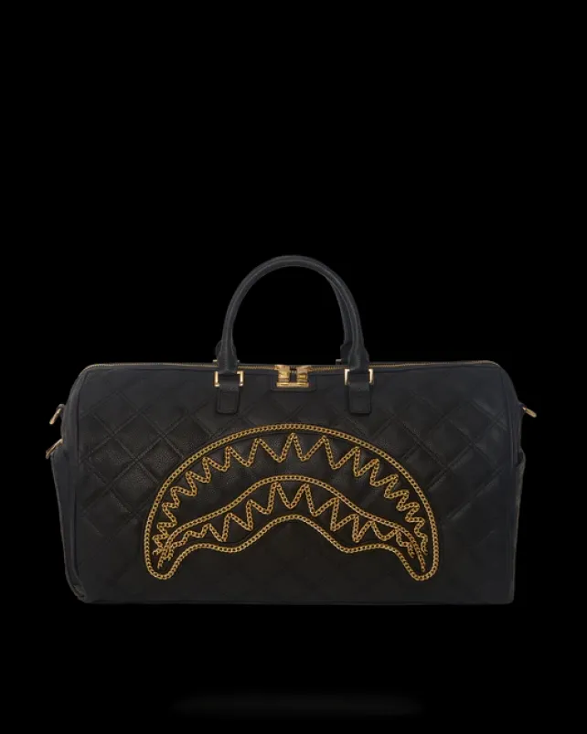 DUFFLES>SPRAYGROUND NOIR QUILT GOLD CHAIN SHARK DUFFLE